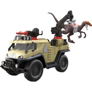 Jurassic World Dominion Capture & Crush Truck with Velociraptor, Vehicle Toy